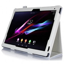 Sony Xperia Tablet Z2 10.1 - White PU Leather Flip Stand Tablet Protective Cover Case Support Sleep Wake Function